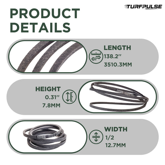 TURFPULSE Lawn Mower Deck Belt Replace 532197242 197242 593773401 33154 for Poulan Craftsman Husqvarna YTH24V48 YTH24K48 YTH2348 Replacement Part Accessories, 1/2 Inch x 138.2 Inch