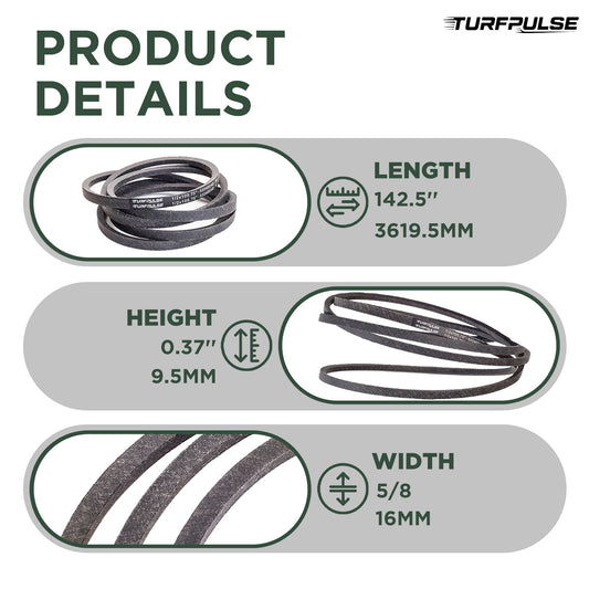 TURFPULSE Lawn Mower Deck Belt 187283 532187283 191273 532191273 PP13011 575937001 584451901 for AYP Husqvarna Poulan Replacement Part Accessories, 5/8 Inch x 142 1/2 Inch