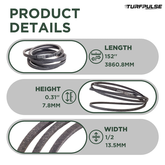 TURFPULSE Lawn Mower Deck Belt Replace 592951801 for Husqvarna Z254F Zero-Turn Mower with 54" Deck Replacement Part Accessories, 1/2 Inch x 152 Inch