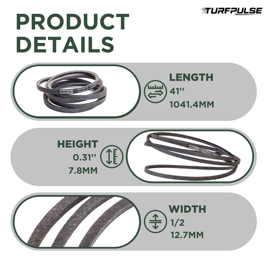TURFPULSE Lawn Mower Drive Belt Replace 532133035 532009180 954-0201 754-0201 120-3892 07200536 for Husqvarna MTD Toro Ariens Snow Blower Replacement Part Accessories, 1/2 Inch x 41 Inch
