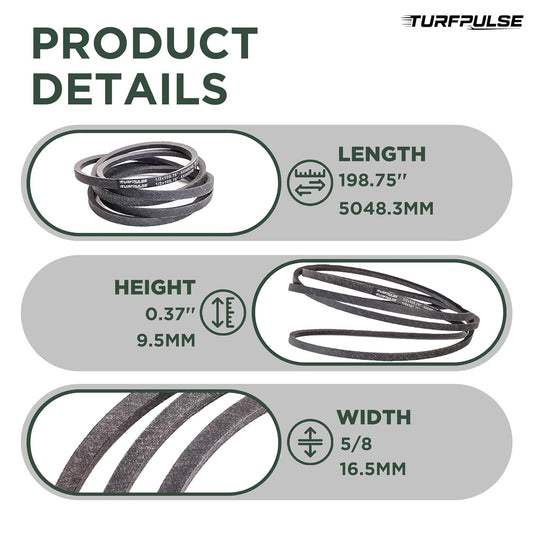 TURFPULSE Lawn Mower Deck Belt Replace 109-8073 135-5774 116-1985 146-0183 for Exmark Lazer Z AS E-Series S-Series X-Series with 60" Deck Replacement Part Accessories, 0.65 Inch x 198.75 Inch