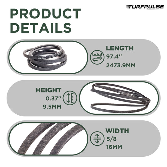 TURFPULSE Lawn Mower Deck Belt Replace 174883 532174883 for Husqvarna Craftsman YTH1542XP Poulan Jonsered Mower with 42" Deck Replacement Part Accessories, 5/8 Inch x 97.4 Inch