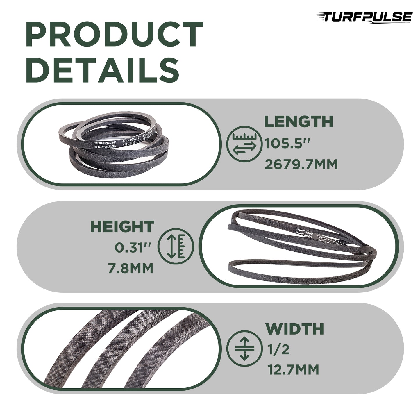 TURFPULSE Lawn Mower Deck Belt Replace 405143 532405143 584453101 for Husqvarna YTH22V46 YTH2146XP YTH2246 Lawn Mower with 46" Deck Replacement Part Accessories, 1/2 Inch x 105.5 Inch