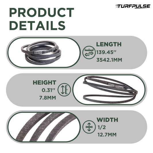 TURFPULSE Lawn Mower Deck Belt Replace GX20305 for John Deere L120 L130 Lawn Mower with 48" Deck Replacement Part Accessories, 1/2 Inch x 139.45 Inch