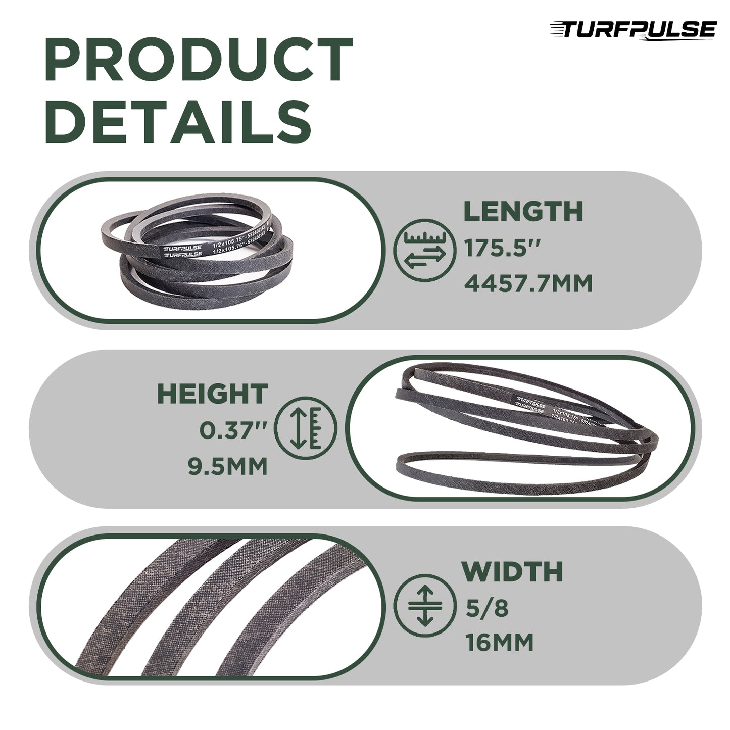 TURFPULSE Lawn Mower Deck Belt Replace 115-4971 133-1167 109-8070 116-1965 135-5775 for Toro Titan ZX5400 Exmak Next Lazer Zero-Turn Mower Replacement Part Accessories, 5/8 Inch x 175.5 Inch
