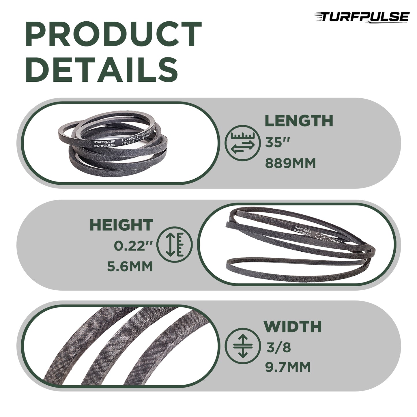 TURFPULSE Lawn Mower Drive Belt Replace 91-2258 for Toro Recycler 22" Walk Behind Mower Lawn Boy 10655 Replacement Part Accessories, 3/8 Inch x 35 Inch