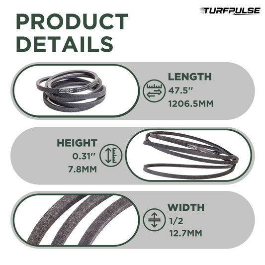 TURFPULSE Lawn Mower Transmission Drive Belt Replace 47-1410 for Toro Walk Behind Mower Scag SWZ Lawn Mower Replacement Part Accessories, 1/2 Inch x 47 1/2 Inch