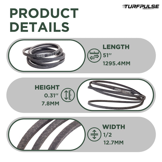 TURFPULSE Lawn Mower Pump Drive Belt Replace 603907 607400 for Hustler Raptor/Raptor Limited/Raptor SD/Raptor SDX Replacement Part Accessories, 1/2 Inch x 51 Inch