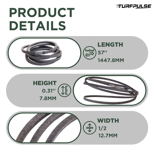 TURFPULSE Lawn Mower Drive Belt Replace 07200718 for Ariens Ikon XD 52 Gravely ZTX 52 ZTX 42 Replacement Part Accessories, 1/2 Inch x 57 Inch