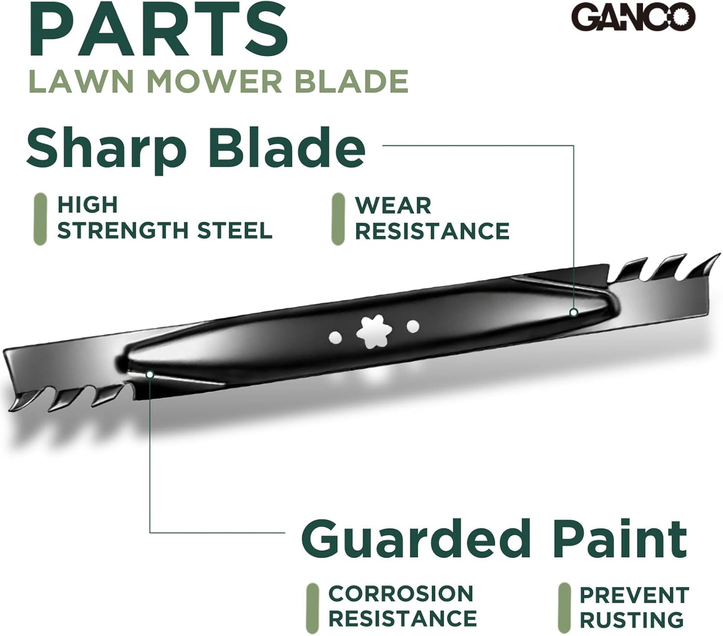 GANCO 942-04244A Mower Blades for Cub Cadet 46 Inch Mower XT1 LT46 LTX Replacement Part Accessories Replace 742-04290 742-04290A 942-04290 (Pack of 2 Lawn Mower Toothed Blades)