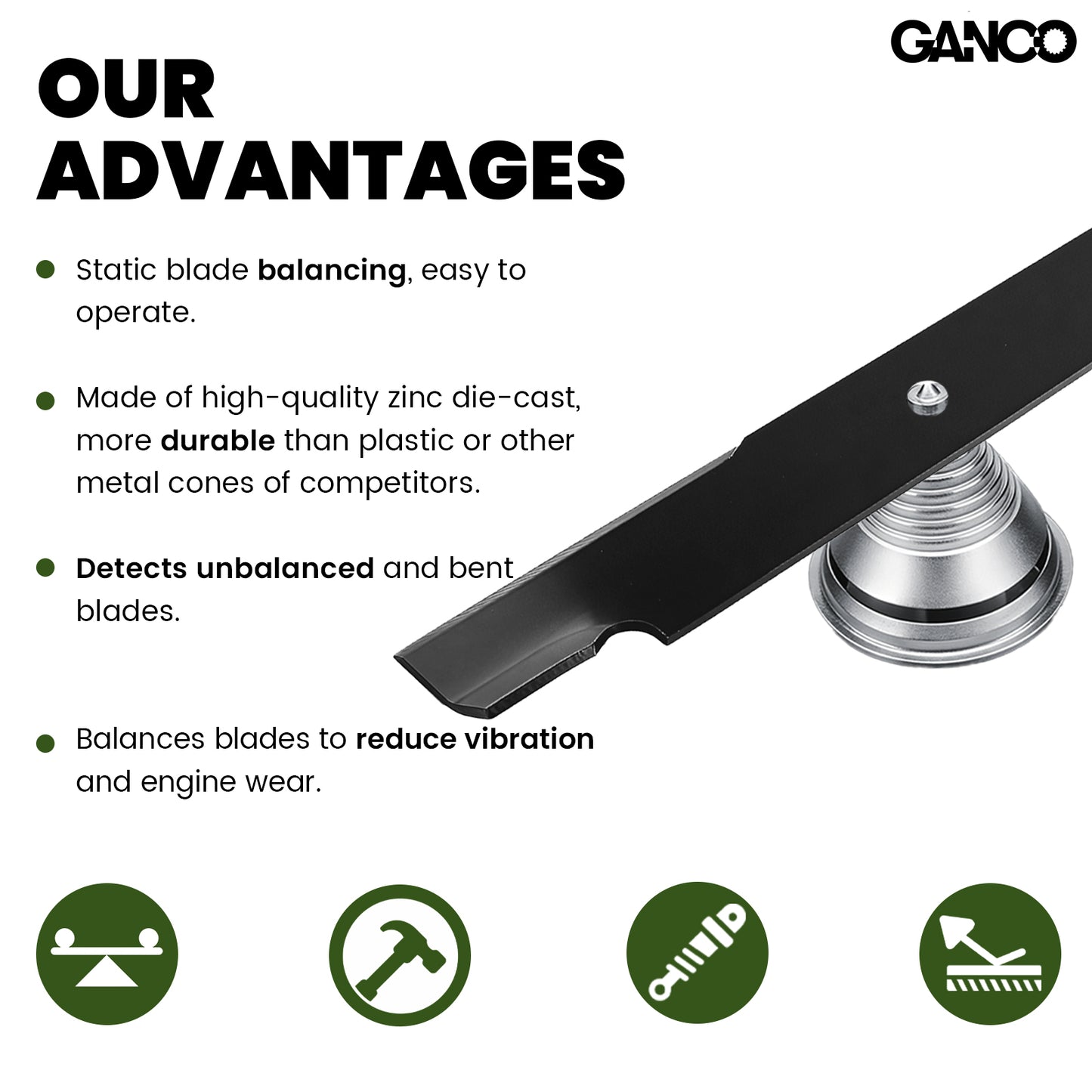GANCO Precision Mower Blade Balancer Metal Balances Blades After Sharpening Fits to Most Lawn Mower Blades