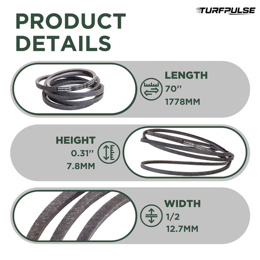 TURFPULSE Lawn Mower Drive Belt Replace 62828 582935501 for AYP Roper Sears Replacement Part Accessories, 1/2 Inch x 70 Inch
