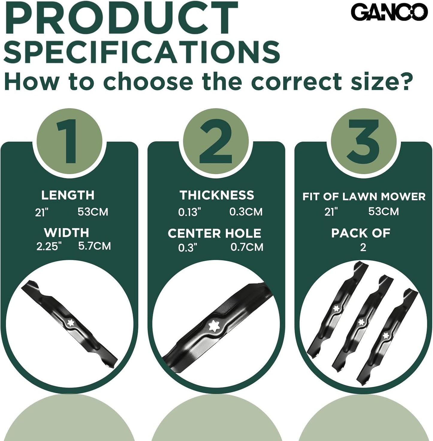 GANCO 942-04053C High Lift Blades for Cub Cadet 50 Inch Mower LT1050 LTX1050 RZT50 Replace MTD Cub Cadet Troy-Bilt 942-04053B 742-04053 942-04056C Toro 112-0316 (Pack of 3 Lawn Mower Blades)