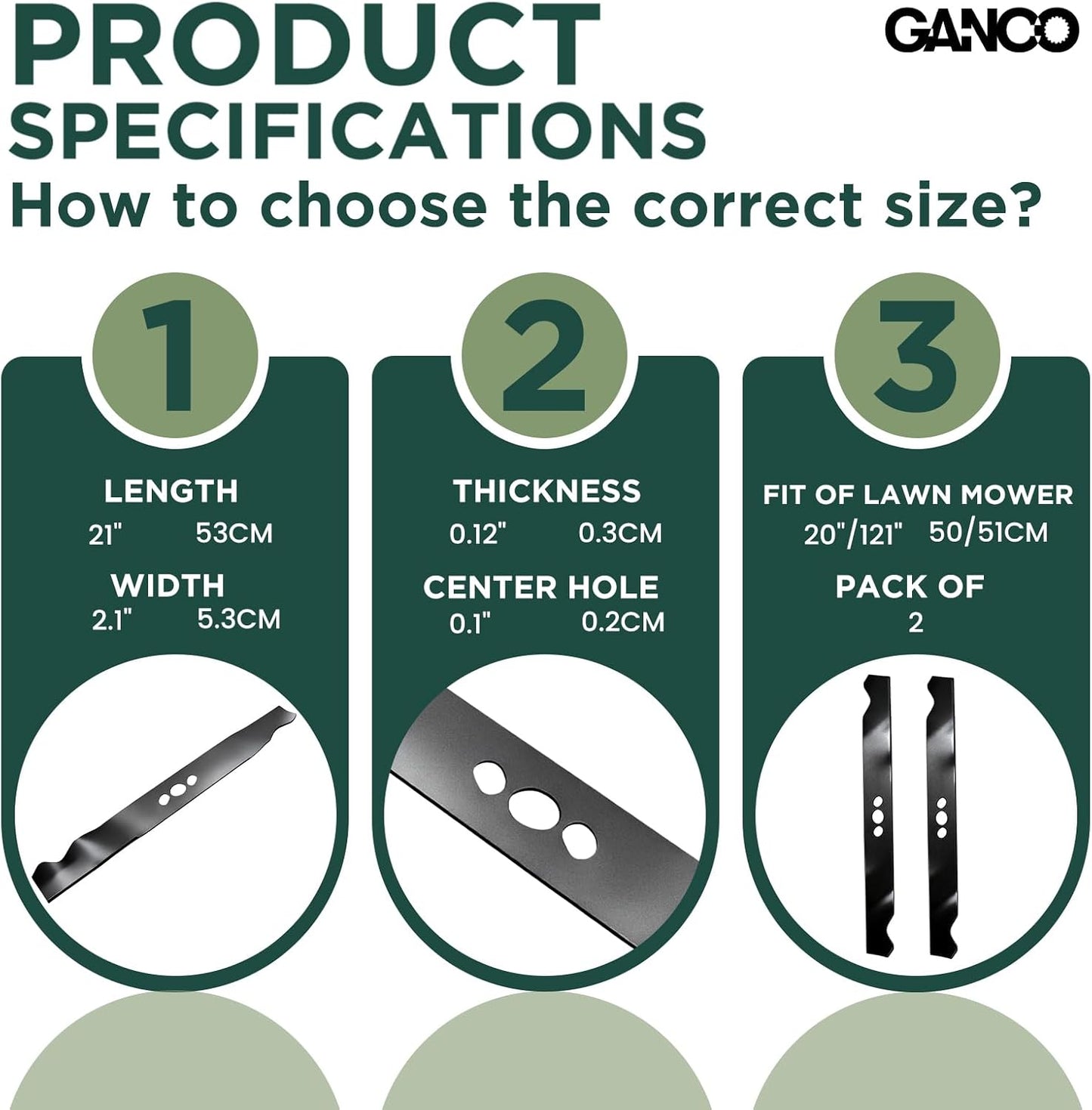 GANCO 2105200317A Mulching Blades for 21 Inch Mower Lawn Tractor Compatible with Murray MNA152901 MNA152903, Mower Accessories Replacement Parts (Pack of 2 Lawn Mower Blades)