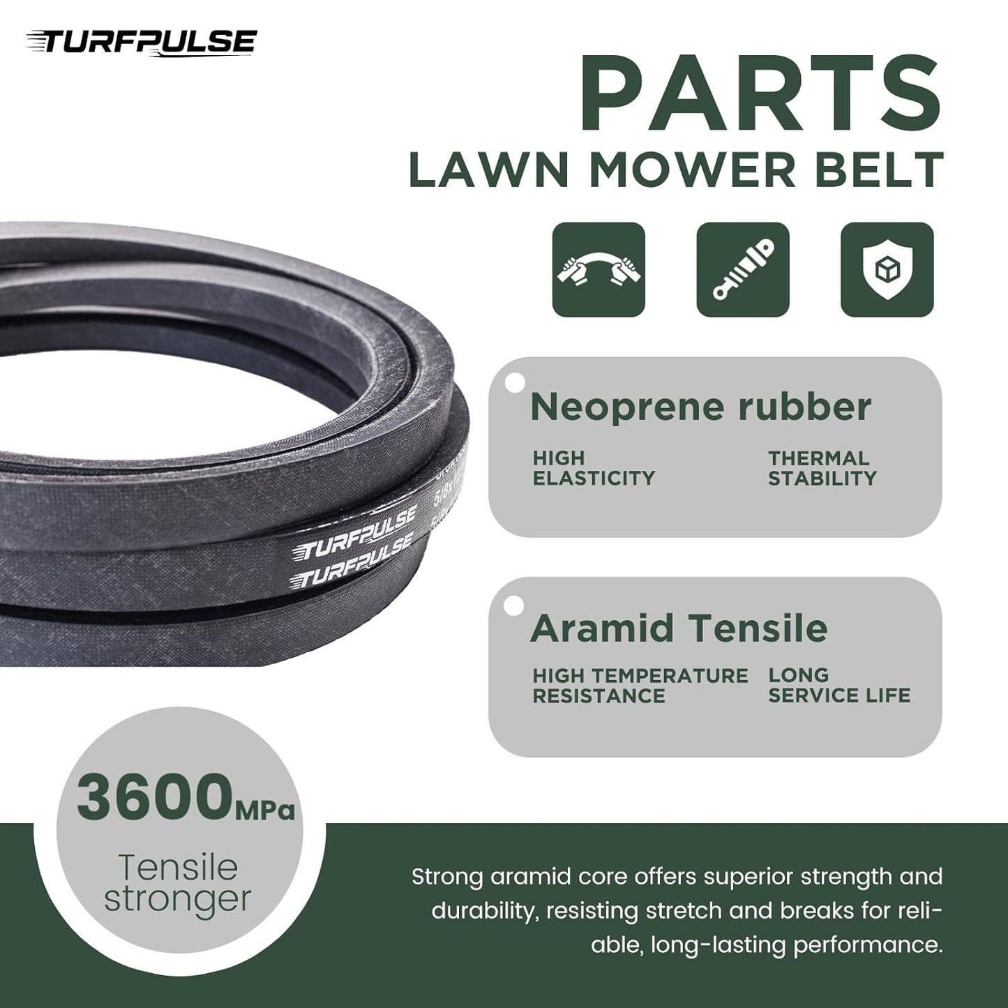 TURFPULSE Lawn Mower Deck Belt Replace GX21395 for John Deere 190C D170 E180 Lawn Tractor with 54" Deck Replacement Part Accessories, 5/8 Inch x 161.75 Inch