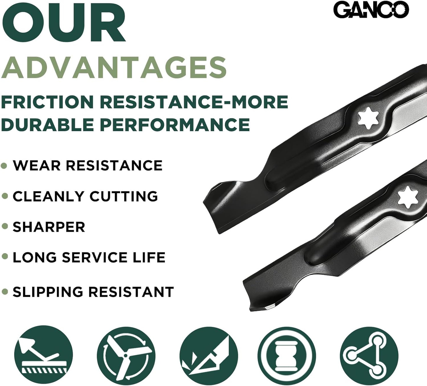 GANCO 942-04053C High Lift Blades for Cub Cadet 50 Inch Mower LT1050 LTX1050 RZT50 Replace MTD Cub Cadet Troy-Bilt 942-04053B 742-04053 942-04056C Toro 112-0316 (Pack of 3 Lawn Mower Blades)