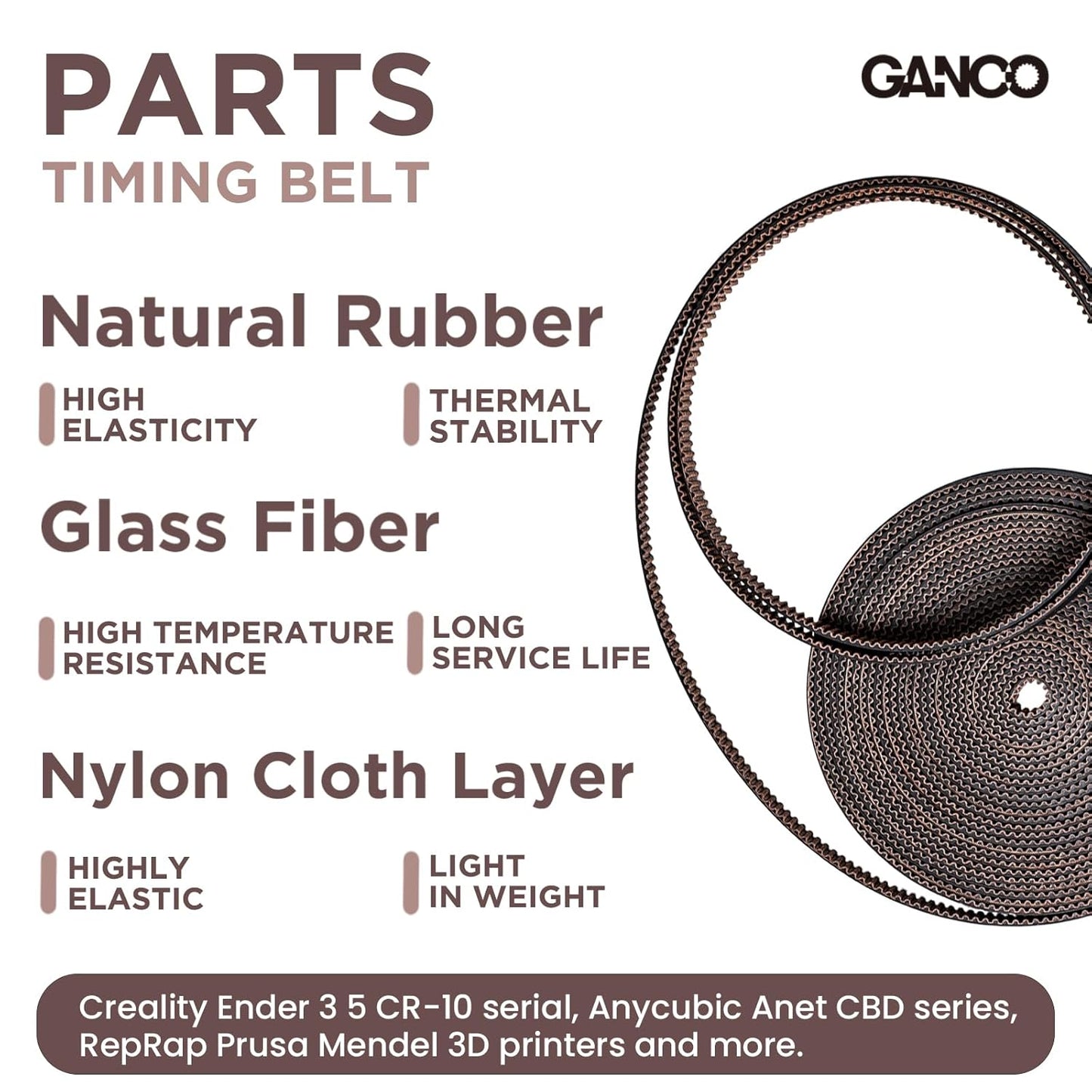 GANCO 5M GT2 Timing Belt 6mm Width 3D Printer Belt Replacement Part Compatible with Creality Ender 3 5 Pro Ender 5 CR-10 Serial 10S Anycubic Kobra Max Anet A8 CNC
