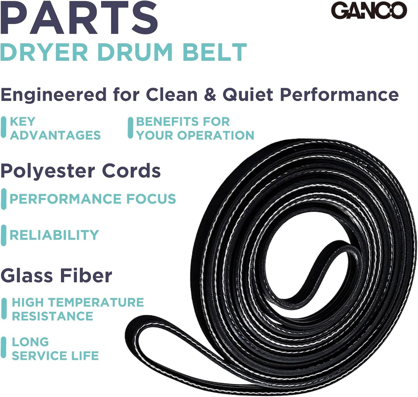 GANCO 134503600 Dryer Drum Belt 1/4 inch x 87.75 inch Belt Replace Accessories for GE Frigidaire Kenmore Hotpoint