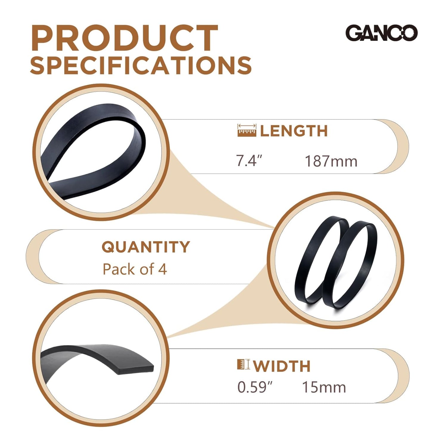 GANCO 301291G Vacuum Belt Replacement Part for Kirby Compatible with Kirby Upright Vacuum Models, Pack of 4 Belts