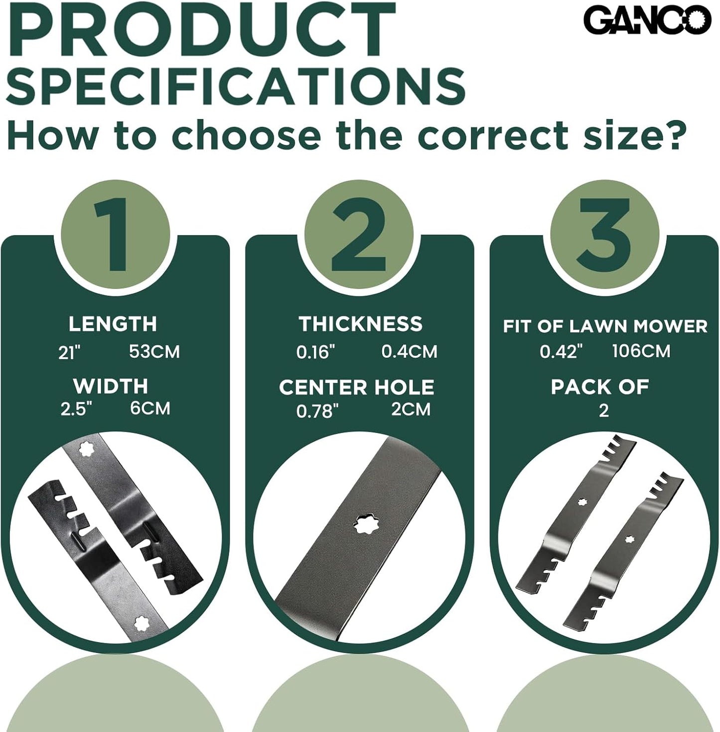 GANCO GX22151 Mower Blades for John Deere 42 Inch Mower X300 E100 D105 D130 Replacement Part Accessories Replace GY20850 AM137333 (Pack of 2 Lawn Mower Toothed Blades)