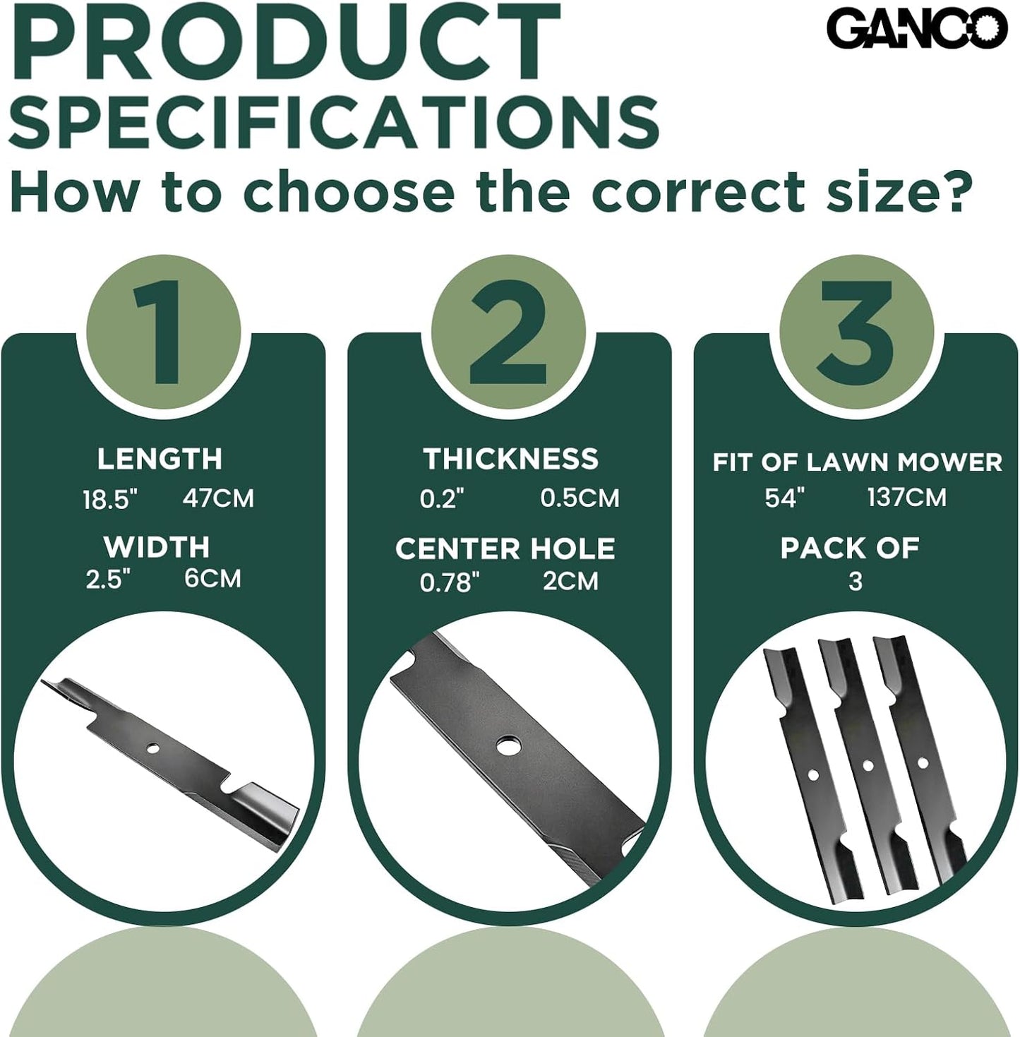 GANCO 481708 Mulching Blade for Scag 61 Inch Mower Lawn Mower Replacement Part Replace 48111 Ferris 5020842 5101755 Simplicity 5022808ASM (Pack of 3 Lawn Mower Blades)