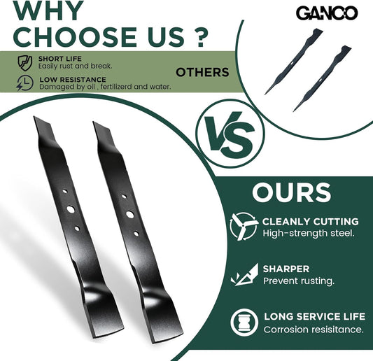 GANCO GX20249 Mulching Blades for John Deere 42 Inch Mower L110 L118 Replacement Parts Mower Accessories (Pack of 2 Lawn Mower Blades)