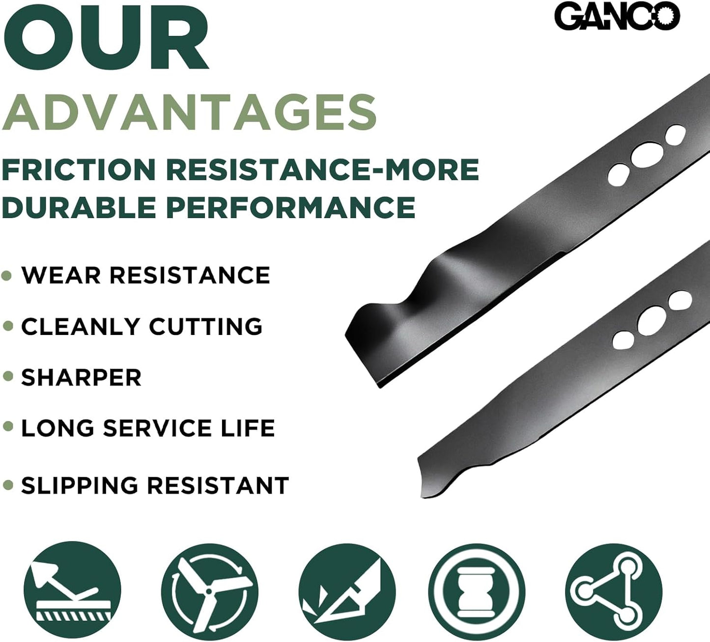 GANCO 2105200317A Mulching Blades for 21 Inch Mower Lawn Tractor Compatible with Murray MNA152901 MNA152903, Mower Accessories Replacement Parts (Pack of 2 Lawn Mower Blades)