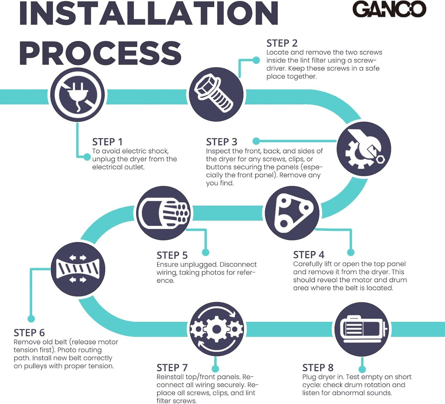GANCO WPY312959 Dryer Belt Replace Maytag Dryer Replacement Part of Y312959 312959 3-12959 WPY312959 WPY312959VP, 1/3 Inch x 100 Inch Dryer Drum Belt