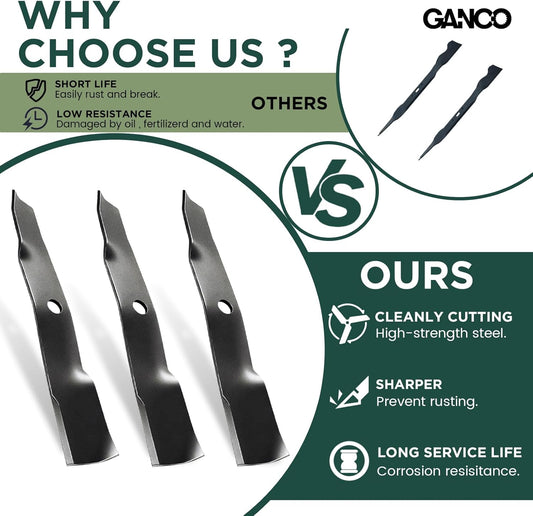 GANCO M145476 Mulching Blades for John Deere 48 Inch Mower GX255, GX325, GX335 Replacement Part Lawn Mower Accessories (Pack of 3 Lawn Mower Blades)