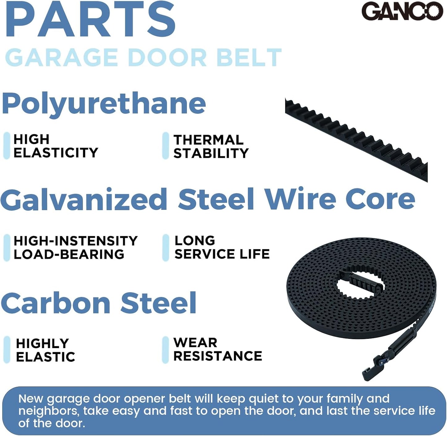 GANCO 41A5434-11A Garage Door Opener 234" Drive Belt Replacement Part for 7ft High Garage Doors Compatible with Chamberlain Liftmaster Sentex Wisper
