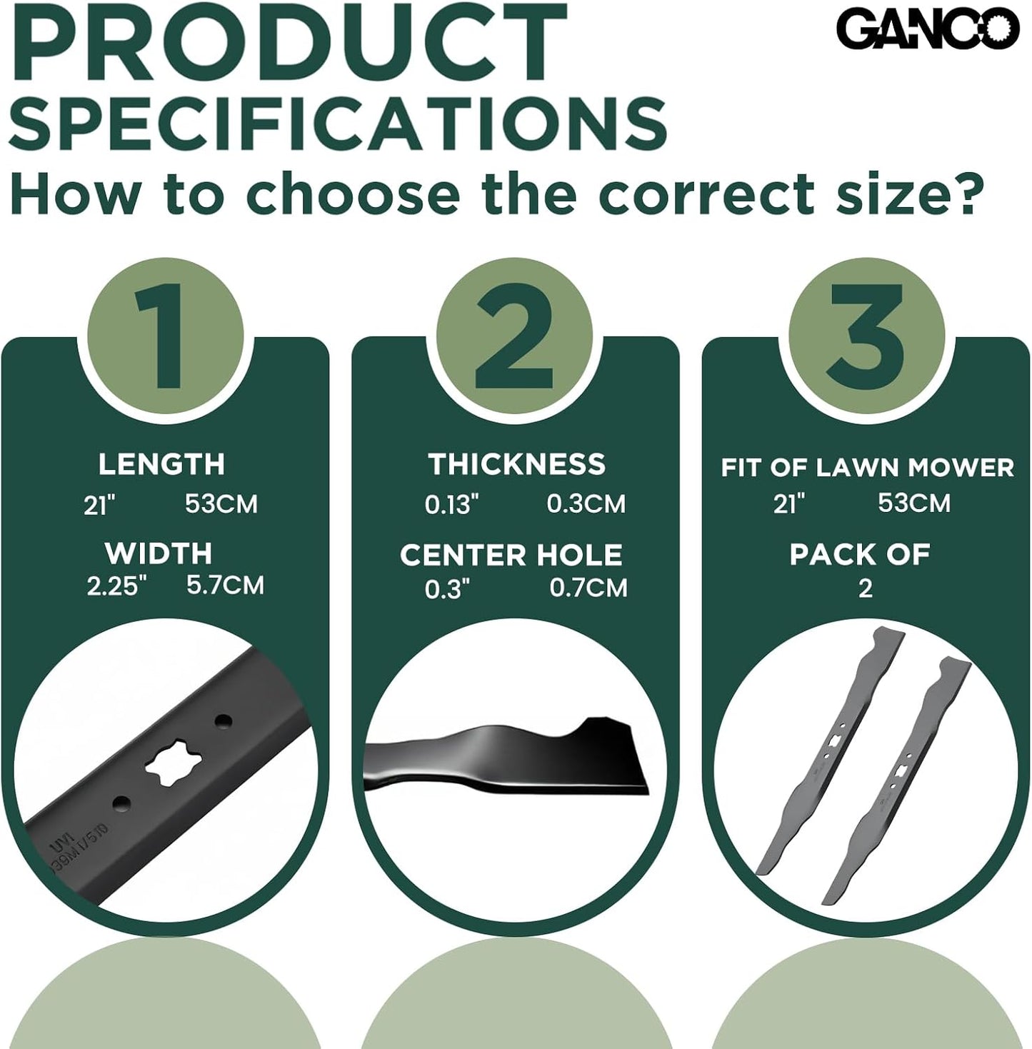 GANCO 942-0741A Mulching Blades 21 Inch Mower Deck Replacement Part for Troy Bilt Craftsman Cub Cadet Mower Accessories (Pack of 2 Lawn Mower Blades)