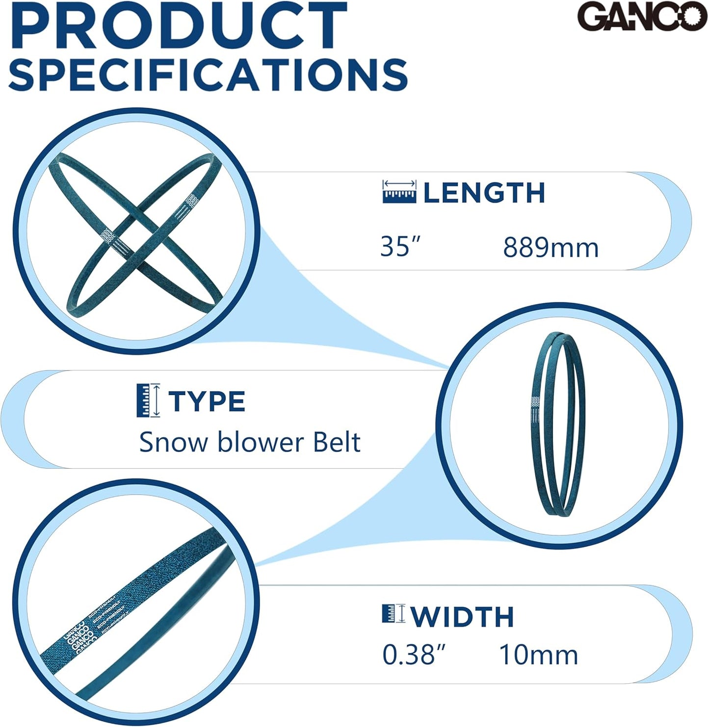 GANCO 954-0367 Snow Blower Drive Belt Replaces 754-0367 754-0356 954-0356 Toro 623900 Snow Thrower Replacement Part 3/8 Inch x 35 Inch Snowblower Auger Belt Equipment Repair Aceesories