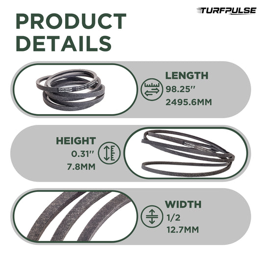 TURFPULSE Lawn Mower Drive Belt Replace GX24154 for John Deere D150 Replacement Part Accessories, 1/2 Inch x 98.25 Inch